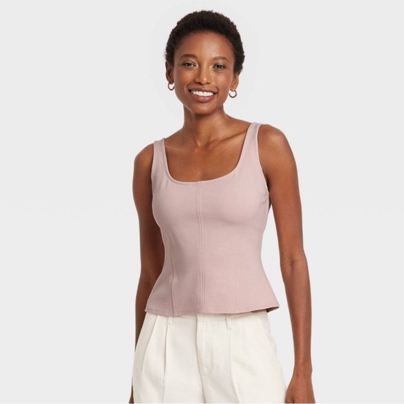 NWT A New Day Women’s Slim Fit Ponte Corset Tank Top Medium Light Pink Slim Fit - Picture 1 of 6